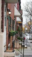 The street view with the christmas decoration along the doors and windows during the christmas days photo