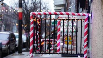 The street view with the christmas decoration along the doors and windows during the christmas days photo