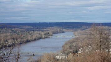 The Delaware river is flood after several raining days in winter photo