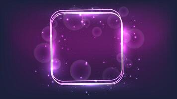 Neon rounded square frame with shining effects vector