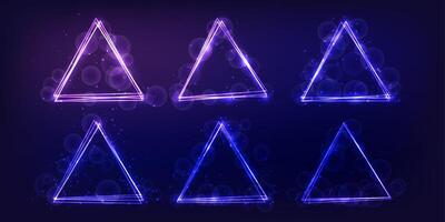 Neon triangular frame with shining effects and sparkles vector