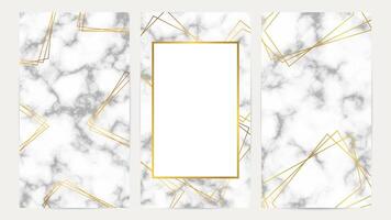 Golden geometric frames on marble texture vector