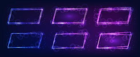 Neon rectangular frame with shining effects and sparkles vector