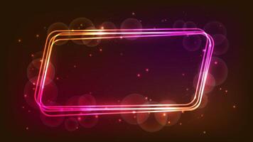 Neon rounded parallelogram frame with shining effects and sparkles vector