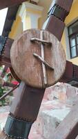 This piece features intricate wooden details and a unique carving design that captivates photo