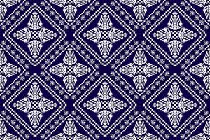 Geometric shapes pattern,blue and white background,floral cross stitch seamless pattern. vector