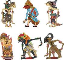 Wayang puppet collection, a set of Indonesian shadow puppets art, illustration style. vector