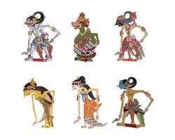 Wayang puppet collection, Central Java, Indonesian shadow puppet show, illustration style. vector