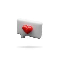 3d render love speech bubble. Romantic online communication. Three dimensional illustration message with heart shape. Chat icon of love discussion, social conversation. Media template comment vector