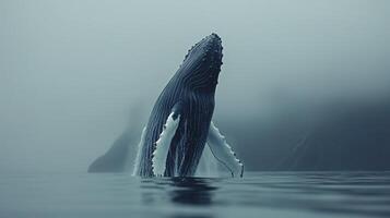 A humpback whale is jumping out of the water photo