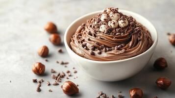 Chocolate hazelnut ice cream with hazelnuts photo