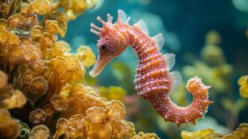 A seahorse swimming in the ocean photo