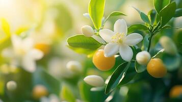 Citrus fruits on a tree with sunlight photo