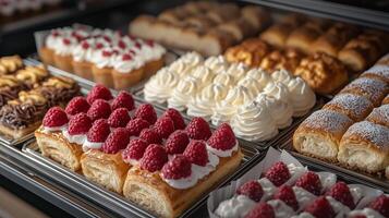 A display of pastries in a bakery photo