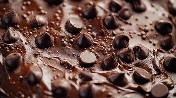 A close up of a chocolate cake with chocolate chips photo