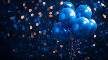 Blue balloons on a black background photo