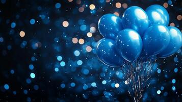 Blue balloons on a black background photo