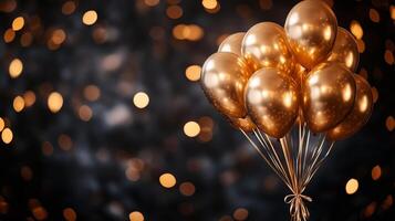 Gold balloons on a black background photo
