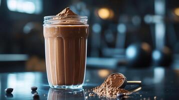 A shaker bottle filled with a chocolate vegan protein shake photo