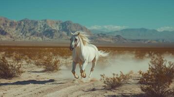 white horse run gallop through the desert photo