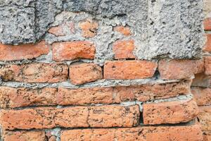 Old brick wall with peeling plaster, grunge background photo