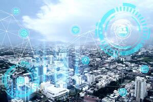 smart city with connected devices and network connection photo