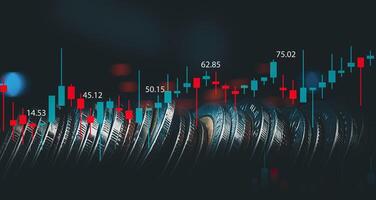 a close up of a stock chart with a red and blue background photo