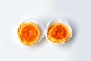 two halves of an egg on a white background photo