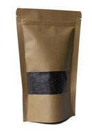 a brown paper bag with coffee beans inside photo