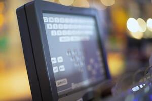 a close up of a bowling screen photo