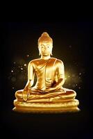 golden buddha statue on black background photo