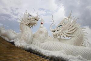 a dragon statue on a staircase photo