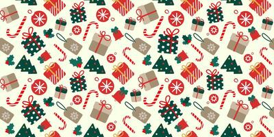 Christmas festive seamless pattern with different festive elements for print, background, textile products, wrapping paper. Xmas and New Year background. illustration vector