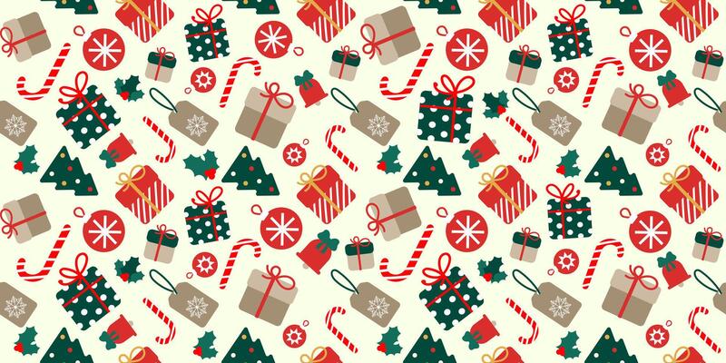 Christmas festive seamless pattern with different festive elements for print, background, textile products, wrapping paper. Xmas and New Year background. illustration