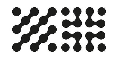 Connected dots signs. Innovation abstract symbol set. Connected blobs. Metaballs transition. Circles organic patterns. Metaball icon. Point movement. Flat logotype. vector