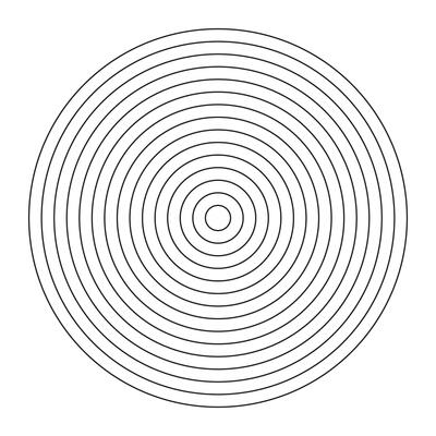 Polar grid of 14 concentric circles. Wheel of life, habits tracker. Coaching blank. Circle diagram divided on fourteen segments. Blank polar graph paper. Graphic template.