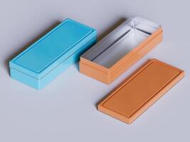 Three different colored boxes with the same lid photo
