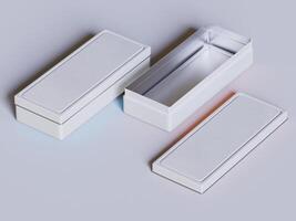Two white boxes with a lid on a gray surface photo