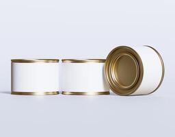 Two empty cans with white lids on a white background photo