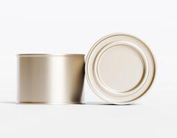 An empty tin can on a white background photo