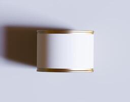A white can with a gold lid on a white surface photo