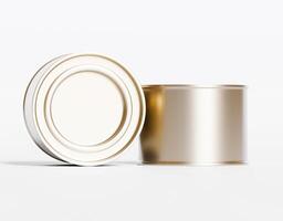 An empty tin can on a white background photo