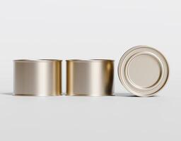 Three empty tin cans on a white background photo