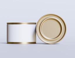 An empty tin can with a lid on a white background photo