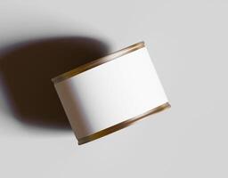 A white can with a lid on a table photo