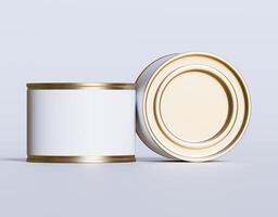 An empty tin can with a lid on a white background photo