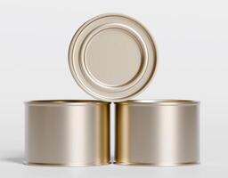 Three empty tin cans on a white background photo