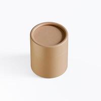 A brown paper container with a lid on a white surface photo