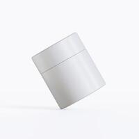 A white container with a lid on a white surface photo