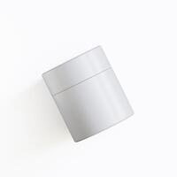 A white container with a lid on a white surface photo